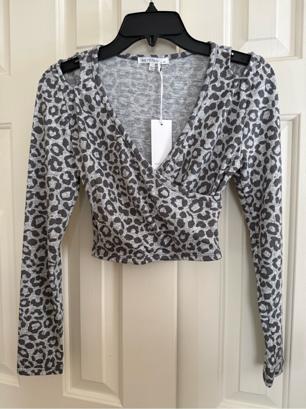 Antistar Gray Leopard Wrap-Front Crop Top